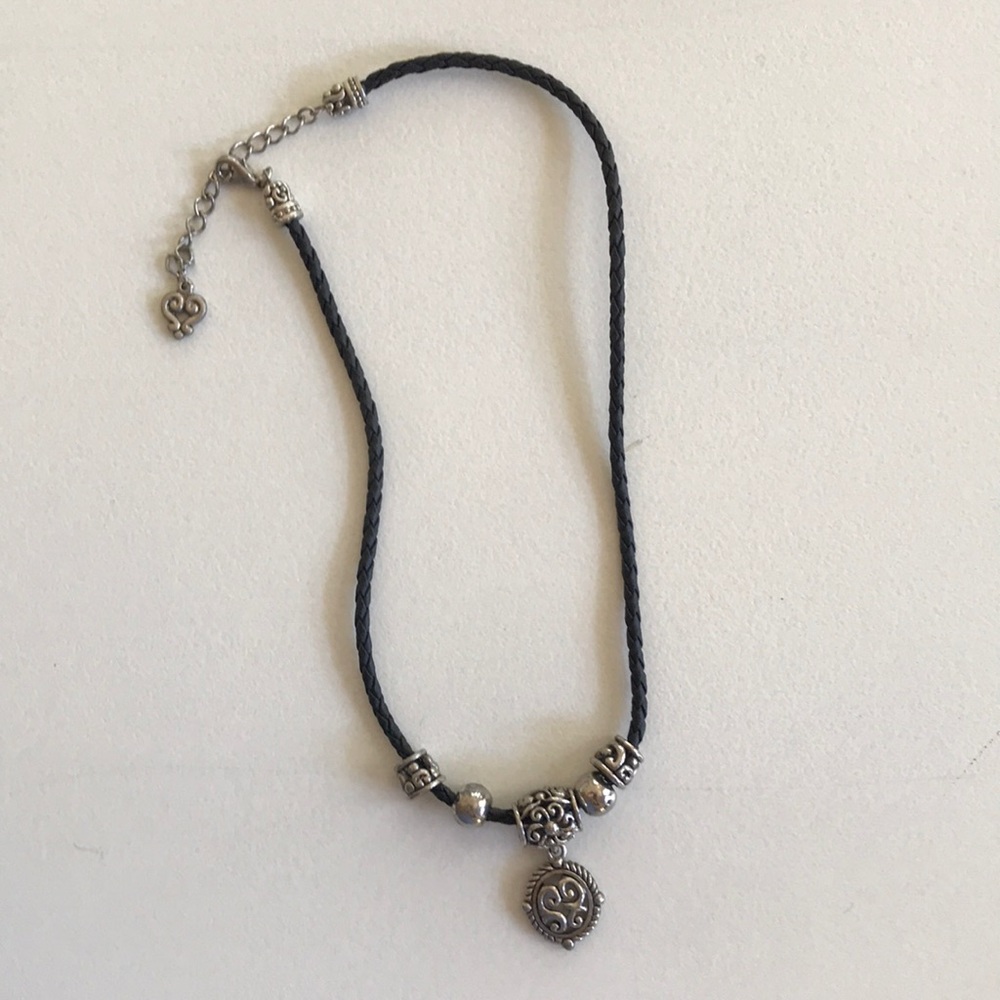 Brighton silver & black leather charm necklace